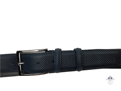 Pressed leather belt Honeycomb col. Blue artisanal workmanship Made in Italy