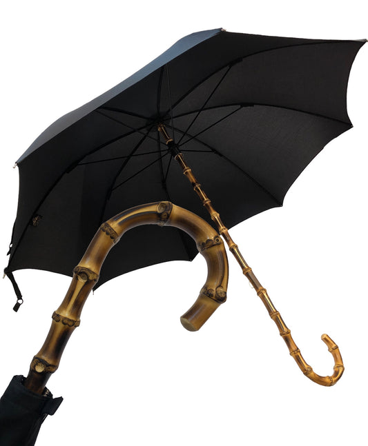 Regenschirm aus ganzem Bambusrohr mit Hornspitze – Handwerkskunst Domizio-Regenschirme, hergestellt in Italien, limitierte Auflage