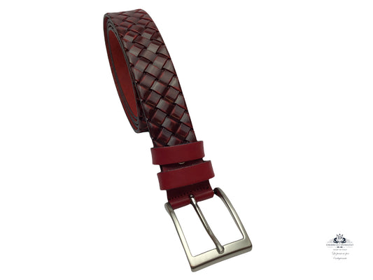 Pressed leather belt woven with. Bordoux artisanal workmanship Made in Italy