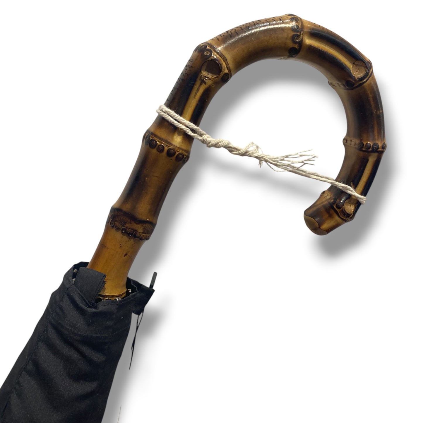 Schwarzer Bambus-Regenschirm, 10 Streben, Hornspitze, handgefertigt von Ombrelli Domizio seit 1989, hergestellt in Italien