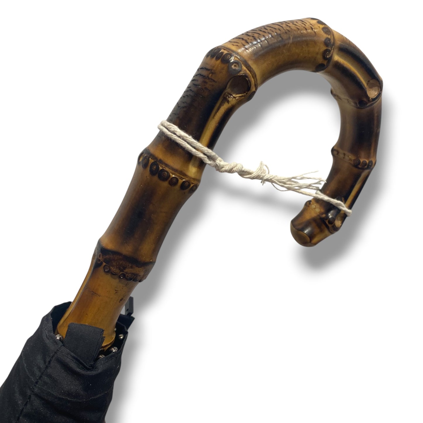 Schwarzer Bambus-Regenschirm, 10 Streben, Hornspitze, handgefertigt von Ombrelli Domizio seit 1989, hergestellt in Italien