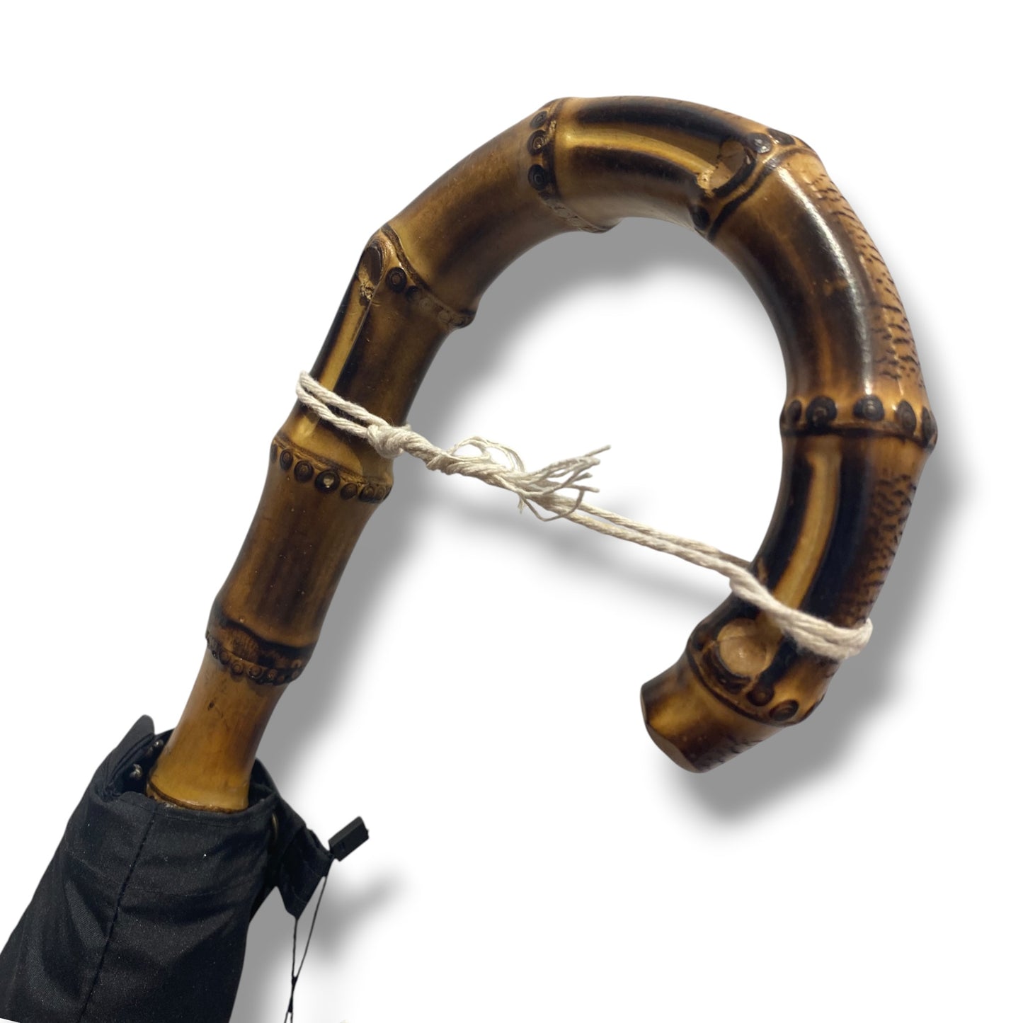 Schwarzer Bambus-Regenschirm, 10 Streben, Hornspitze, handgefertigt von Ombrelli Domizio seit 1989, hergestellt in Italien