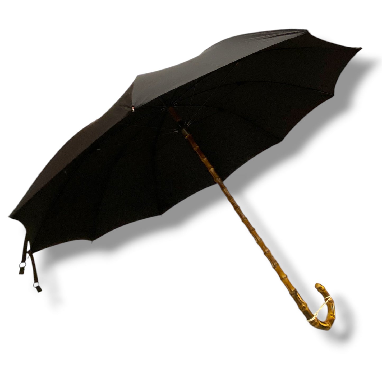 Schwarzer Bambus-Regenschirm, 10 Streben, Hornspitze, handgefertigt von Ombrelli Domizio seit 1989, hergestellt in Italien