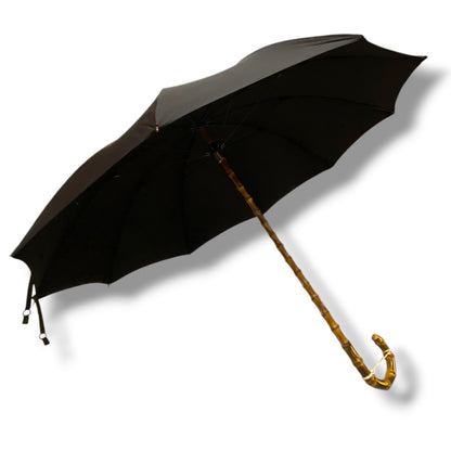 Schwarzer Bambus-Regenschirm, 10 Streben, Hornspitze, handgefertigt von Ombrelli Domizio seit 1989, hergestellt in Italien