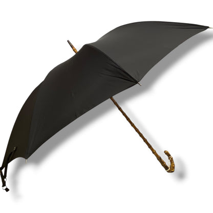 Schwarzer Bambus-Regenschirm, 10 Streben, Hornspitze, handgefertigt von Ombrelli Domizio seit 1989, hergestellt in Italien