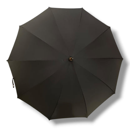 Schwarzer Bambus-Regenschirm, 10 Streben, Hornspitze, handgefertigt von Ombrelli Domizio seit 1989, hergestellt in Italien