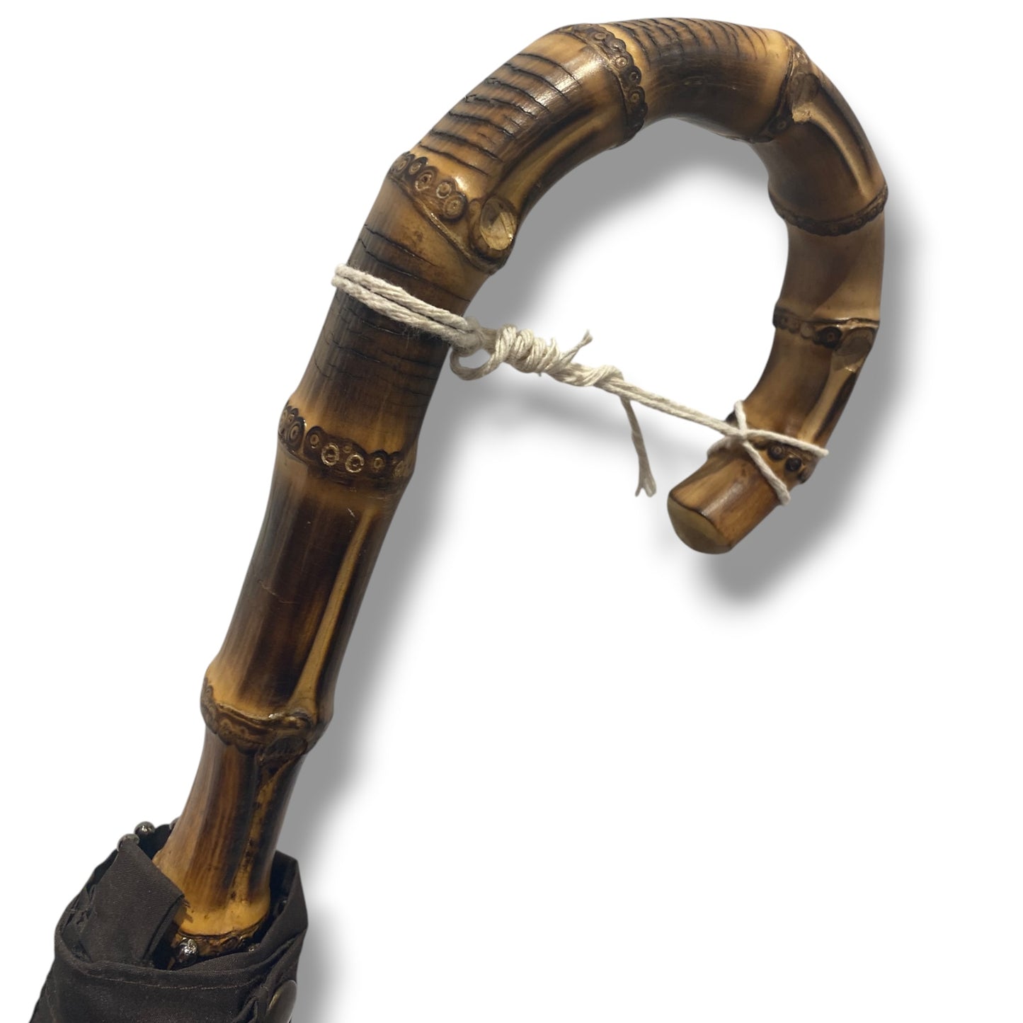 Schwarzer Bambus-Regenschirm, 10 Streben, Hornspitze, handgefertigt von Ombrelli Domizio seit 1989, hergestellt in Italien