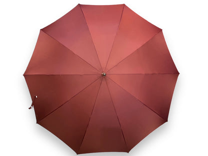 Umbrella with hazelnut wood handle, burgundy color - artisanal workmanship Domizio umbrellas since 1989