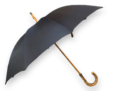 Artisan umbrella, black broom wood handle, 10 ribs. Domizio umbrellas since 1989 Made in Italy