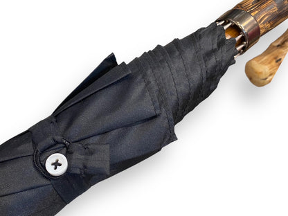 Artisan umbrella, black broom wood handle, 10 ribs. Domizio umbrellas since 1989 Made in Italy