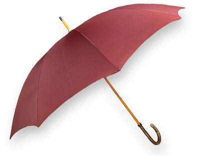 Umbrella with hazelnut wood handle, burgundy color - artisanal workmanship Domizio umbrellas since 1989