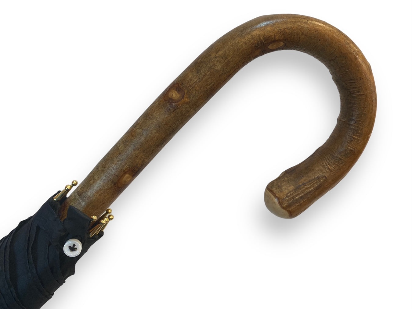 Ombrello Bastone intero in legno di Corniolo, puntale in corno - Lavorazione artigiamnale Ombrelli Domizio dal 1989