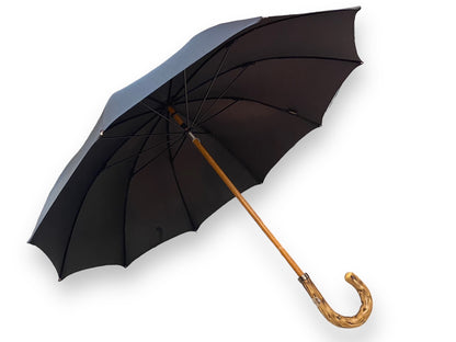 Artisan umbrella, black broom wood handle, 10 ribs. Domizio umbrellas since 1989 Made in Italy