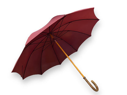 Umbrella with hazelnut wood handle, burgundy color - artisanal workmanship Domizio umbrellas since 1989