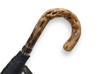 Artisan umbrella, black broom wood handle, 10 ribs. Domizio umbrellas since 1989 Made in Italy