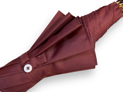 Umbrella with hazelnut wood handle, burgundy color - artisanal workmanship Domizio umbrellas since 1989