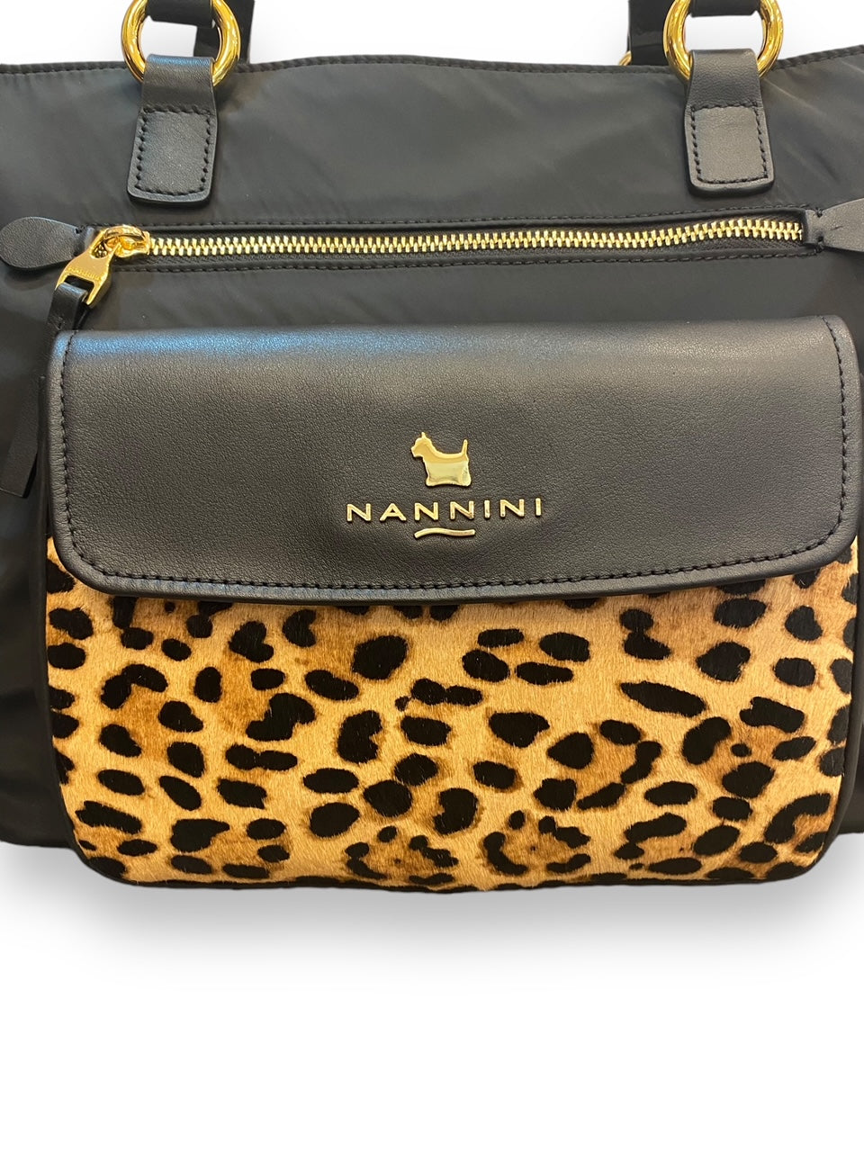 Nannini Firenze Borsa Shopper due manici tessuto e pelle Nero/leopardo Linea ALIZA Art. 18361A