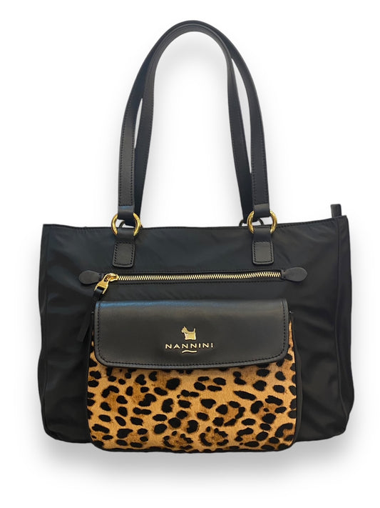 Nannini Firenze Borsa Shopper due manici tessuto e pelle Nero/leopardo Linea ALIZA Art. 18361A