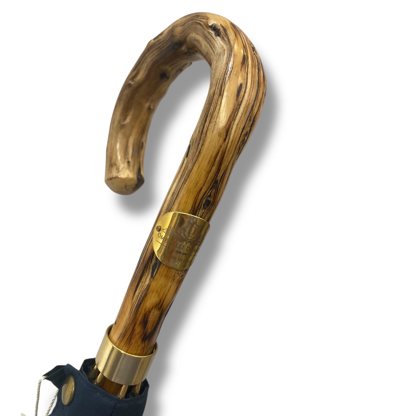 Ombrello Artigianale, manico in legno di Ginestra colore blu scuro . Ombrelli Domizio dal 1989 Made in Italy