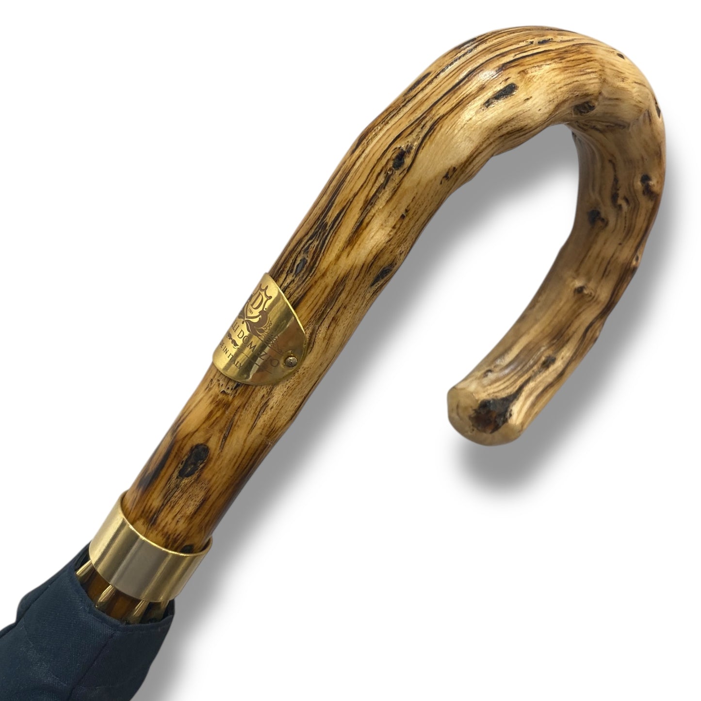 Ombrello Artigianale, manico in legno di Ginestra colore blu scuro . Ombrelli Domizio dal 1989 Made in Italy