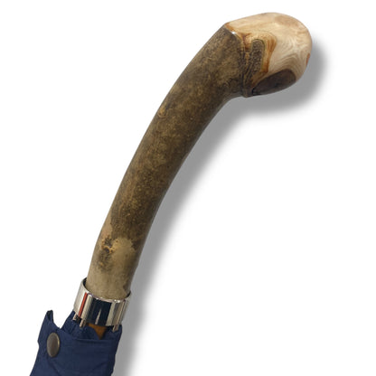 Ombrello classico manico in radice di Frassino, colore Blu lavorazione Artigianale Ombrelli Domizio dal 1989 Made in Italy