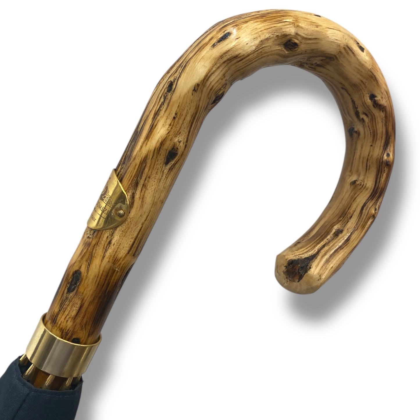 Ombrello Artigianale, manico in legno di Ginestra colore blu scuro . Ombrelli Domizio dal 1989 Made in Italy