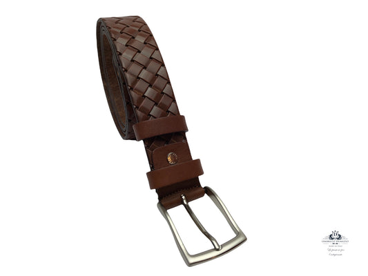 Pressed leather belt woven with. T. Moro artisanal workmanship Made in Italy