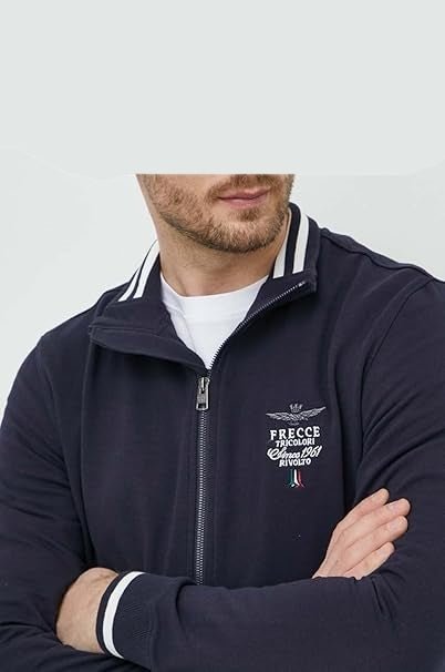 Aeronautica Militare Felpa Girocollo Frecce Tricolori Full-Zip Ricamata Blu Navy - Pelletteria Domizio