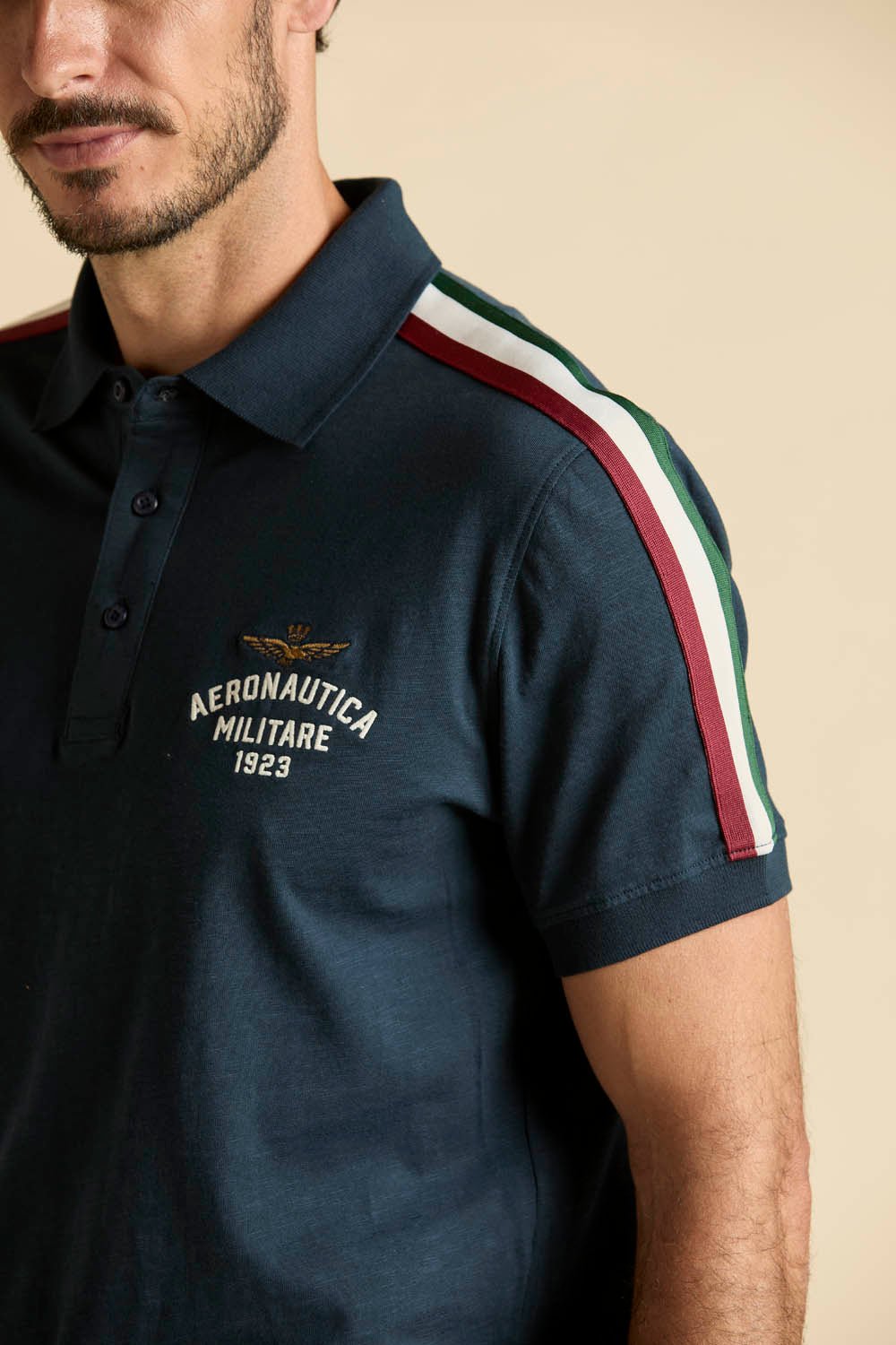 Aeronautica Militare Polo in cotone fiammato con tricolore - Pelletteria Domizio