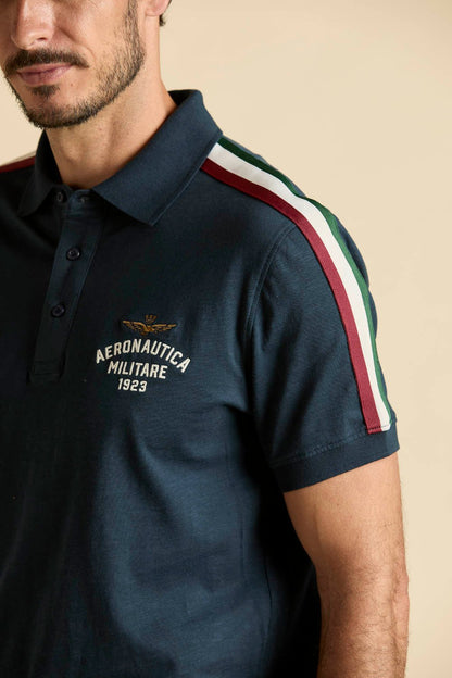 Aeronautica Militare Polo in cotone fiammato con tricolore - Pelletteria Domizio