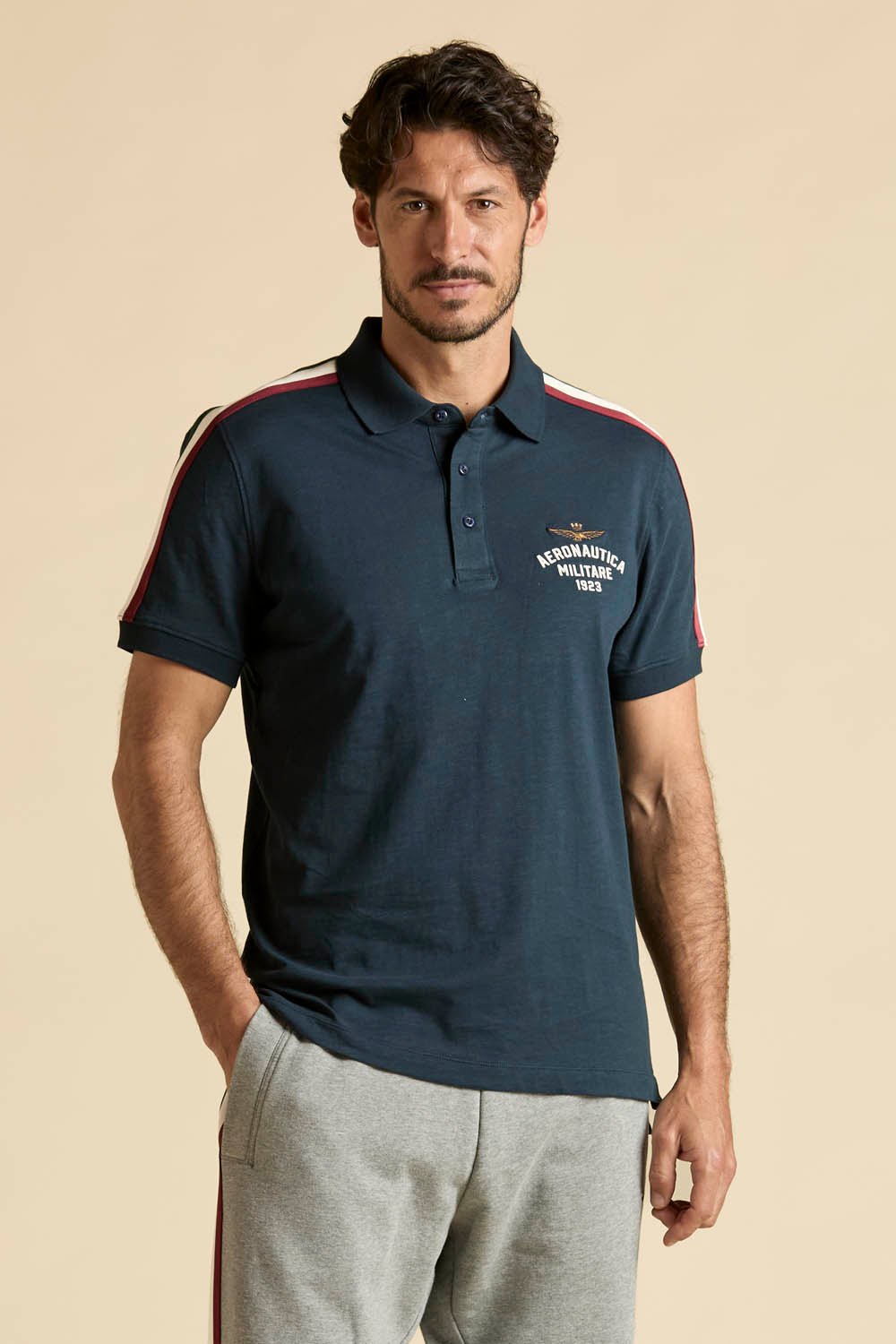 Aeronautica Militare Polo in cotone fiammato con tricolore - Pelletteria Domizio
