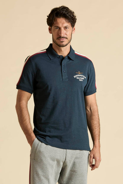 Aeronautica Militare Polo in cotone fiammato con tricolore - Pelletteria Domizio