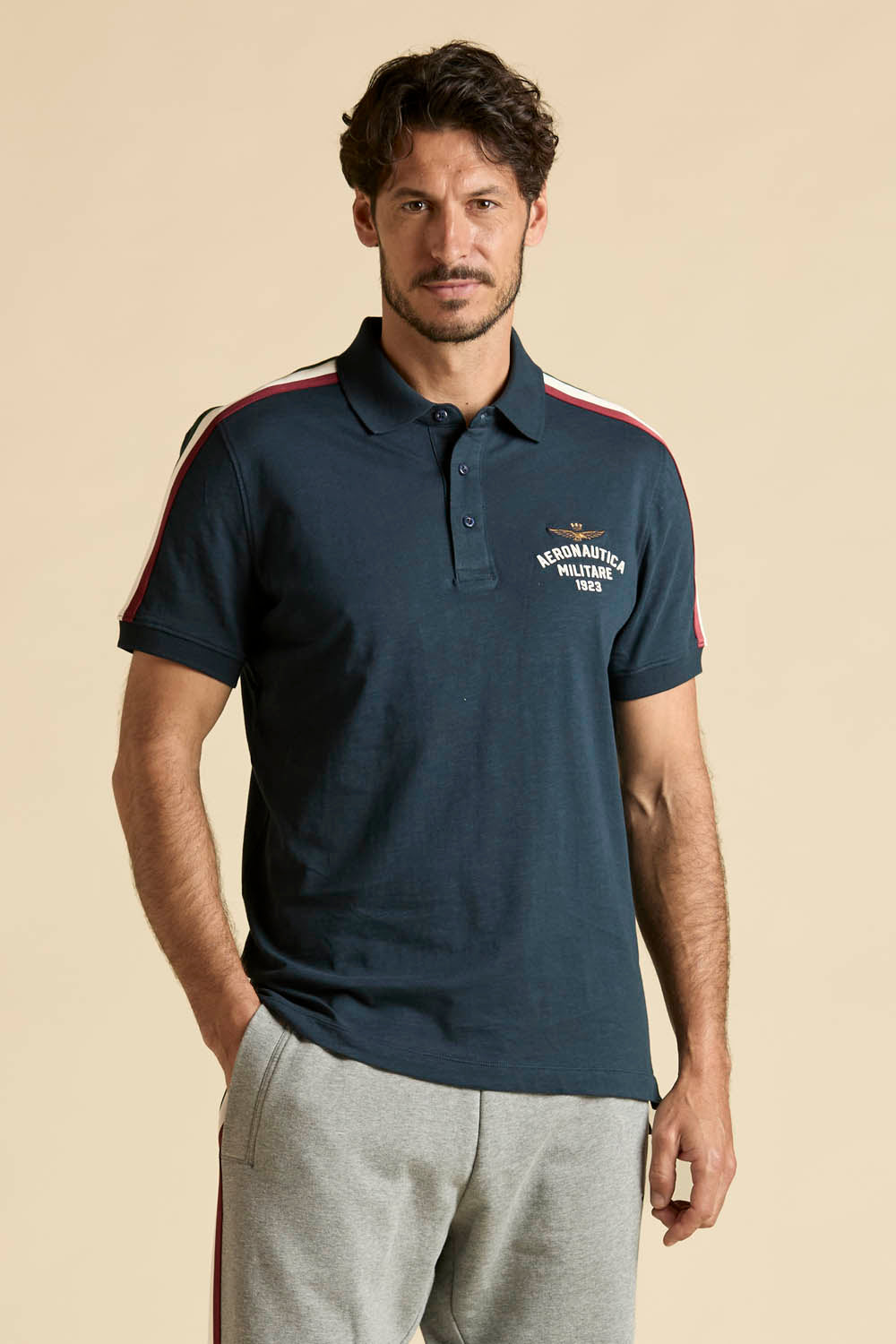 Aeronautica Militare Polo in cotone fiammato con tricolore