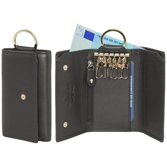 6-hook leather key ring with banknote holder and coin holder AM 138 