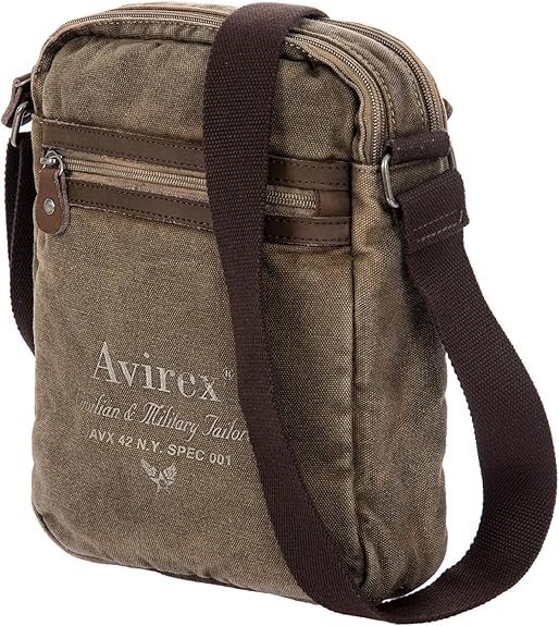 Avirex, 140506 Borsello da uomo grande con tracolla e dettagli in vera pelle - Verde CNV0H - Pelletteria Domizio