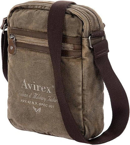 Avirex, 140506 Borsello da uomo grande con tracolla e dettagli in vera pelle - Verde CNV0H - Pelletteria Domizio