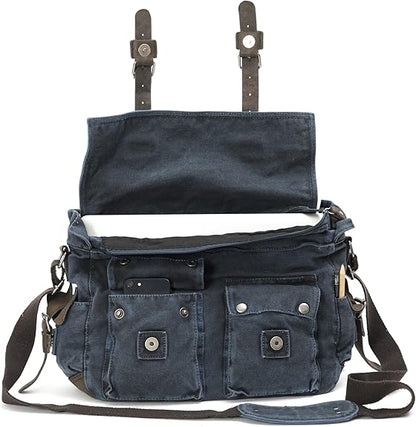 Avirex, 140506 Messenger in Canvas con dettagli in pelle Blu CNV0E - Pelletteria Domizio