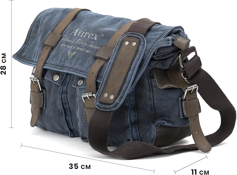 Avirex, 140506 Messenger in Canvas con dettagli in pelle Blu CNV0E - Pelletteria Domizio