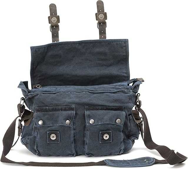 Avirex, 140506 Messenger in Canvas con dettagli in pelle Blu CNV0E - Pelletteria Domizio