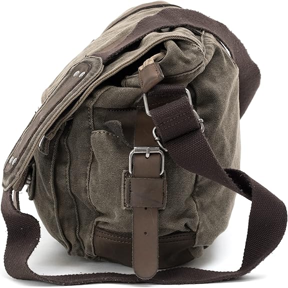 Avirex, 140506 Messenger in Canvas con dettagli in pelle Verde CNV0E - Pelletteria Domizio