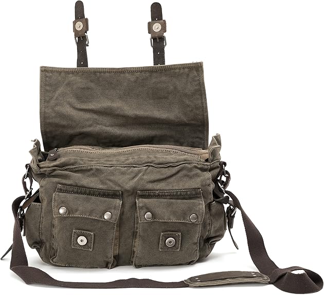 Avirex, 140506 Messenger in Canvas con dettagli in pelle Verde CNV0E - Pelletteria Domizio