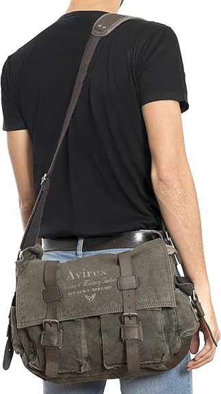 Avirex, 140506 Messenger in Canvas con dettagli in pelle Verde CNV0E - Pelletteria Domizio