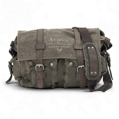 Avirex, 140506 Messenger in Canvas con dettagli in pelle Verde CNV0E - Pelletteria Domizio