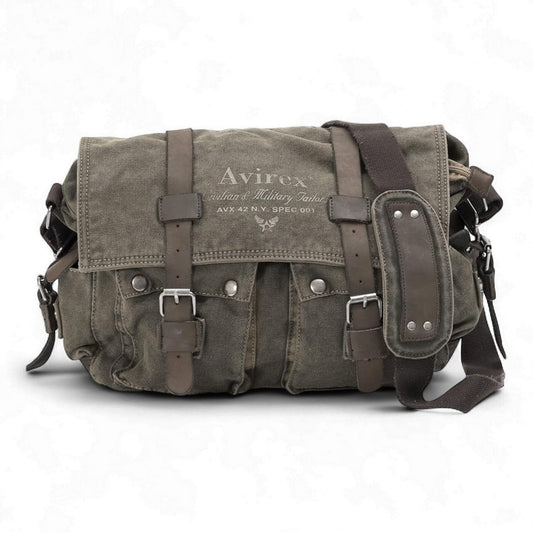 Avirex, 140506 Messenger in Canvas con dettagli in pelle Verde CNV0E - Pelletteria Domizio