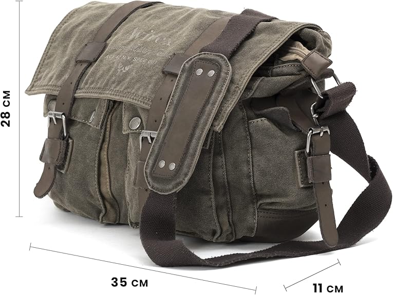 Avirex, 140506 Messenger in Canvas con dettagli in pelle Verde CNV0E - Pelletteria Domizio