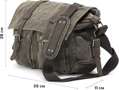 Avirex, 140506 Messenger in Canvas con dettagli in pelle Verde CNV0E - Pelletteria Domizio