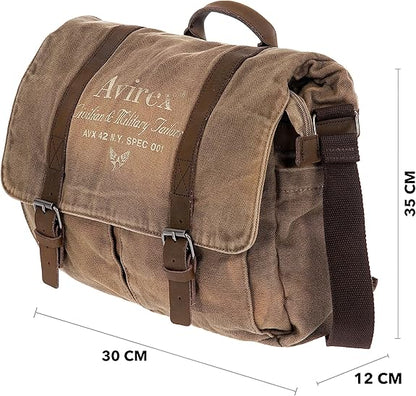 Avirex Borsa Messenger in Canvas e Pelle Bovina Anticata, Cartella a Tracolla Regolabile in Stile Militare, Collezione 140506 CNV0M (Verde Kaki) - Pelletteria Domizio
