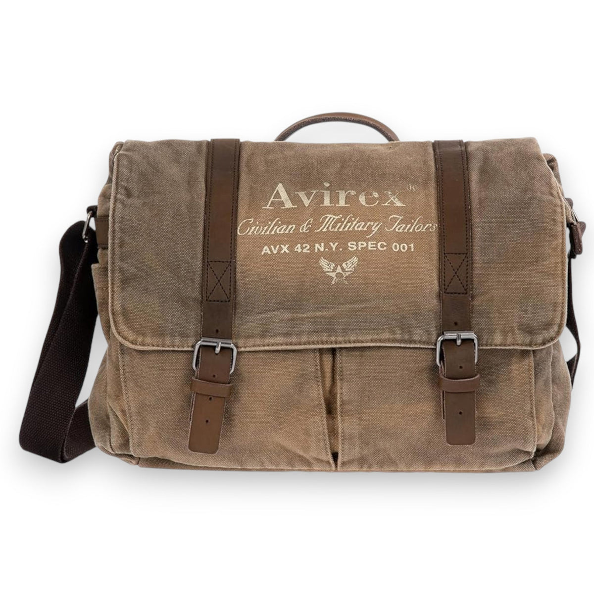 Avirex Borsa Messenger in Canvas e Pelle Bovina Anticata, Cartella a Tracolla Regolabile in Stile Militare, Collezione 140506 CNV0M (Verde Kaki) - Pelletteria Domizio