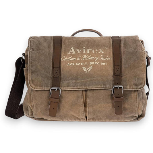 Avirex Borsa Messenger in Canvas e Pelle Bovina Anticata, Cartella a Tracolla Regolabile in Stile Militare, Collezione 140506 CNV0M (Verde Kaki) - Pelletteria Domizio