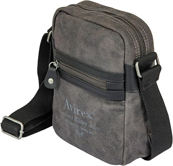 Avirex, Borsello Medio con Tracolla Regolabile in Canvas Spalmato con Parti in Ecopelle, Tracolla da Uomo, Collezione Pasadena, PSD03 Grigio - Pelletteria Domizio